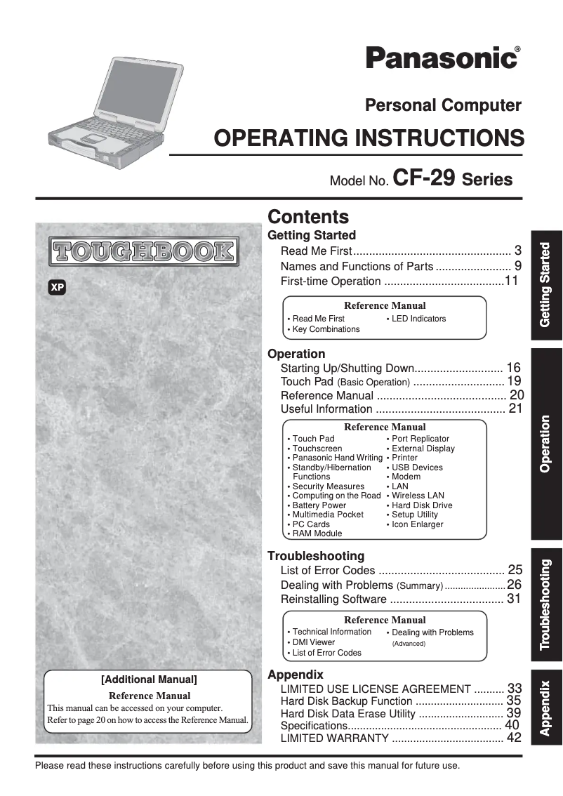Imagen de la primera página del manual del dispositivo Toughbook CF-29P