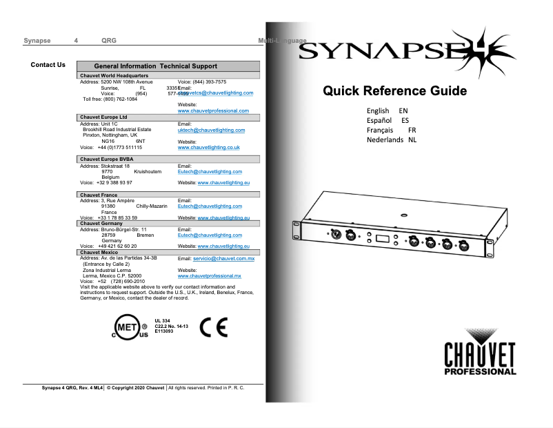 Página nº 1 - Manual de usuario Chauvet Synapse 4