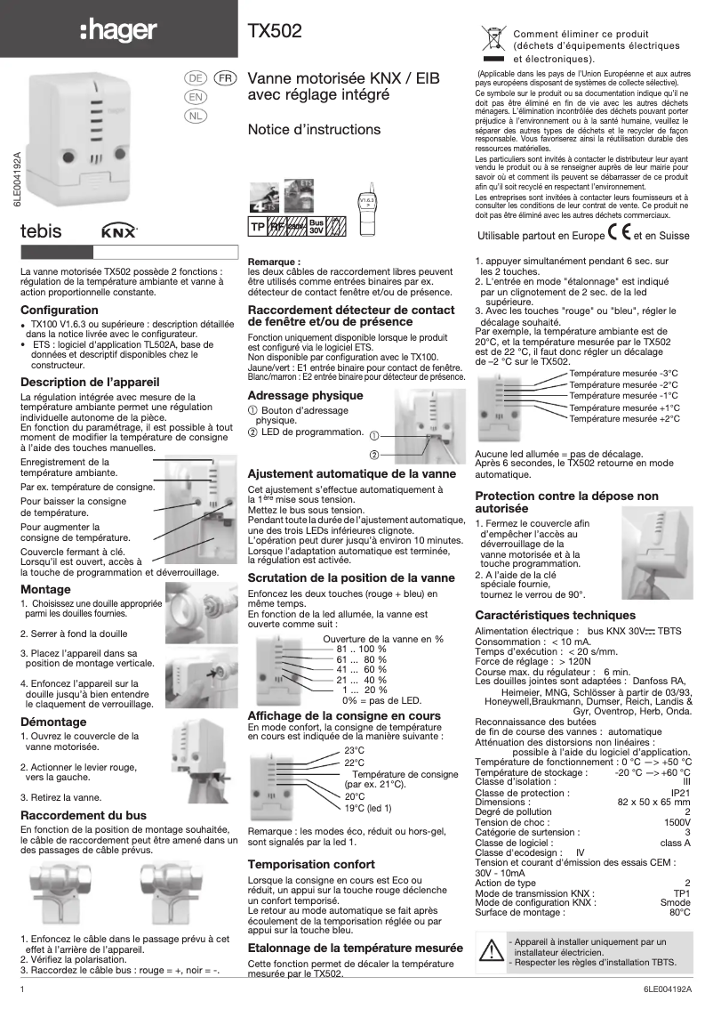 Página 1 del manual Manual de usuario Hager TX502