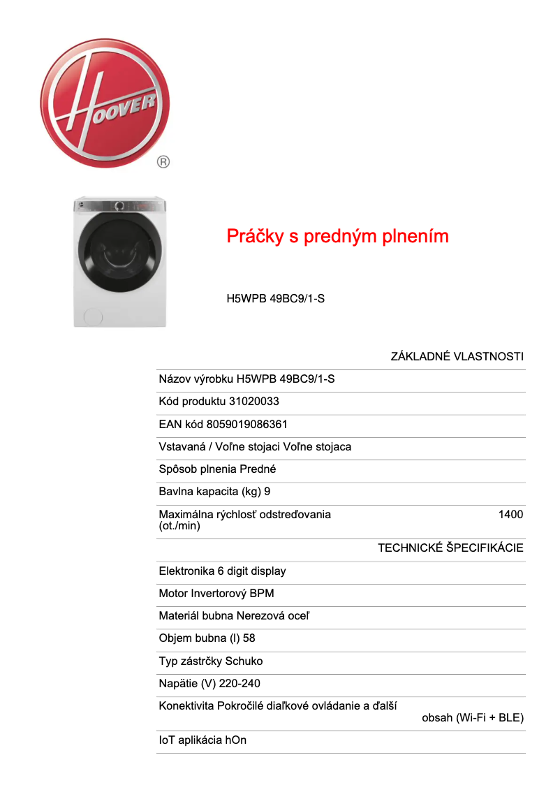 Imagen de la primera página del manual del dispositivo H5WPB 49BC9/1-S