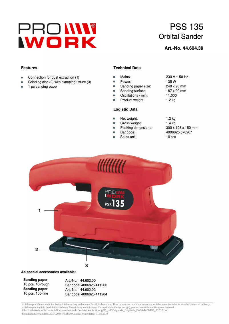 Página 1 del manual Manual de usuario Prowork PSS 135