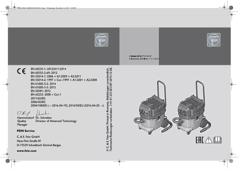 Imagen de la primera página del manual del dispositivo Dustex 35 MX