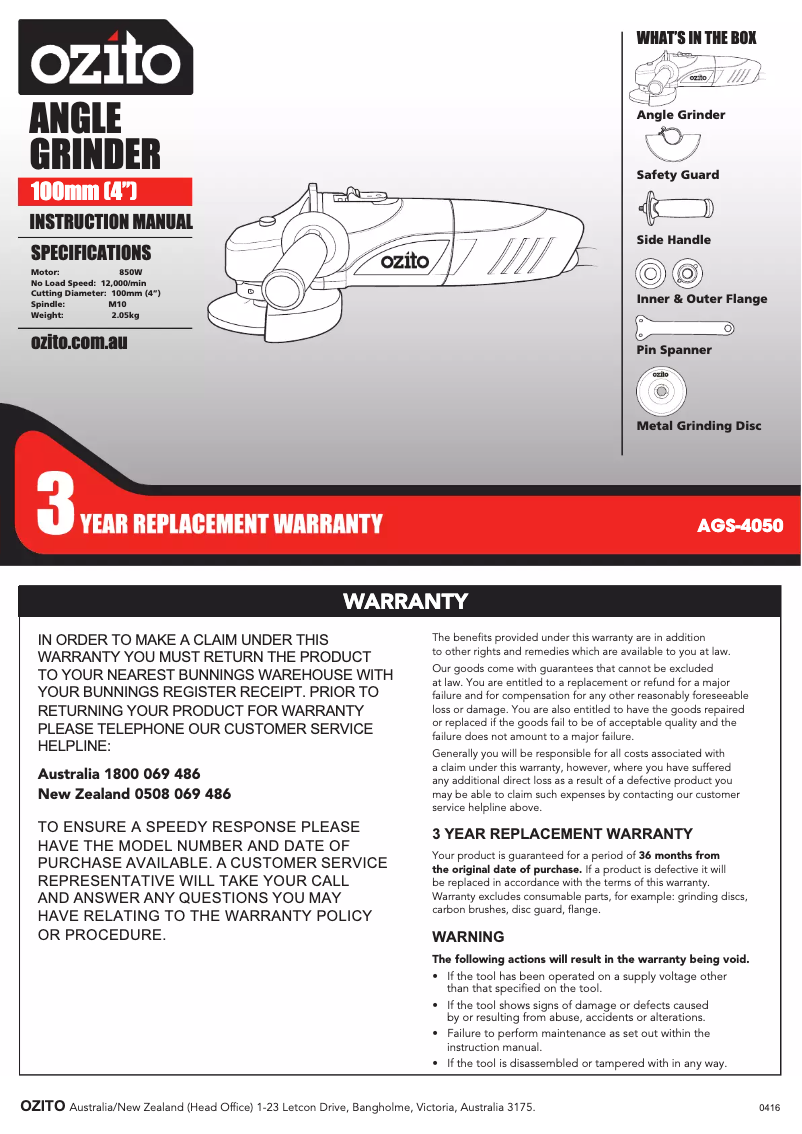 Página 1 del manual Manual de instrucciones Ozito AGS-4050