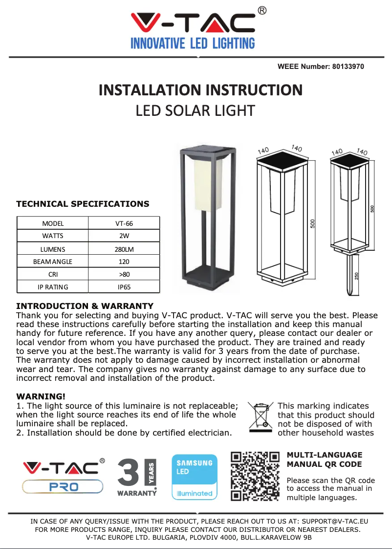 Página 1 del manual Manual de usuario V-TAC VT-66