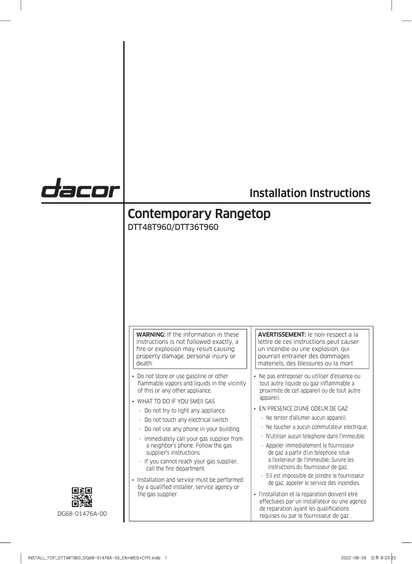 Página 1 del manual Guía de instalación Dacor DTT36T960GS