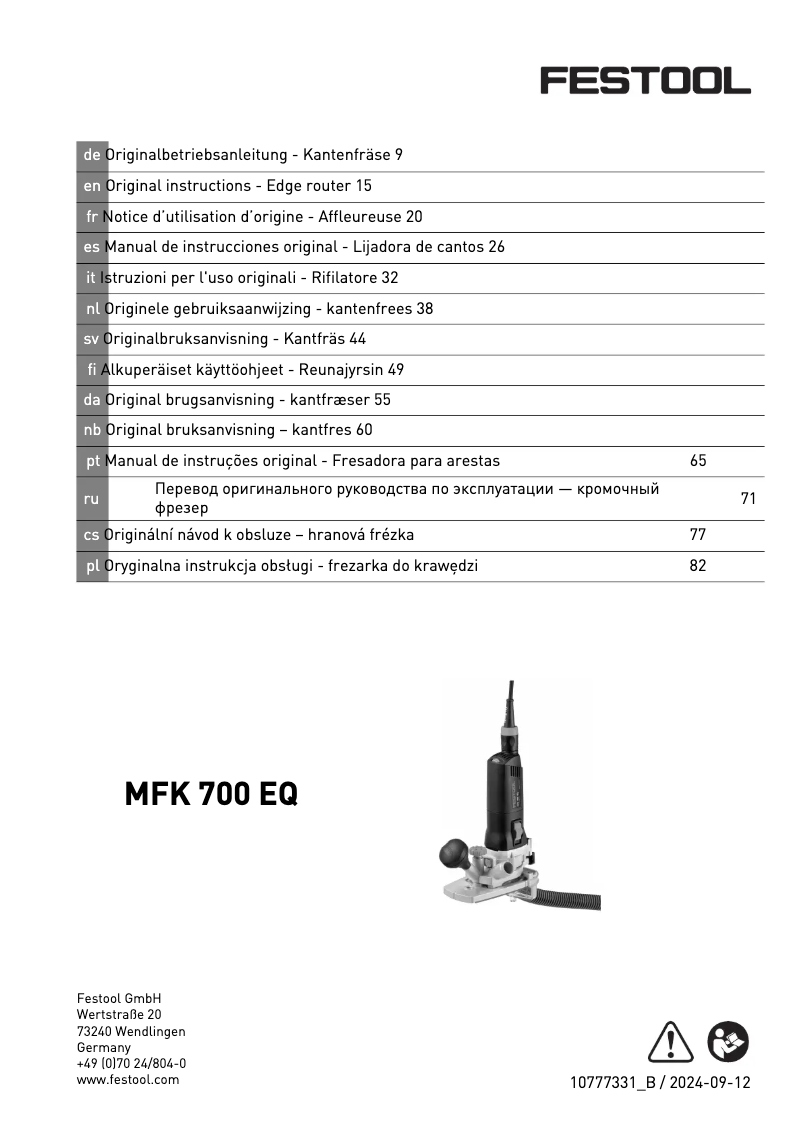 Página nº 1 - Manual de usuario Festool MFK 700 EQ-Set