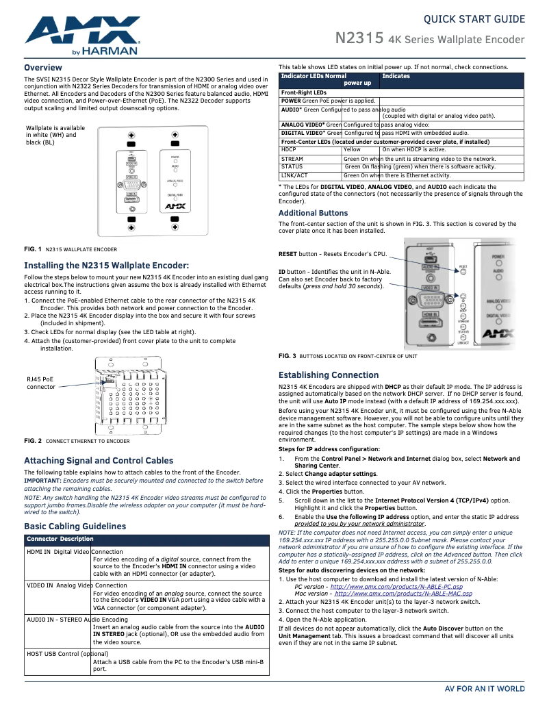 Imagen de la primera página del manual del dispositivo NMX-ENC-N2315-WP
