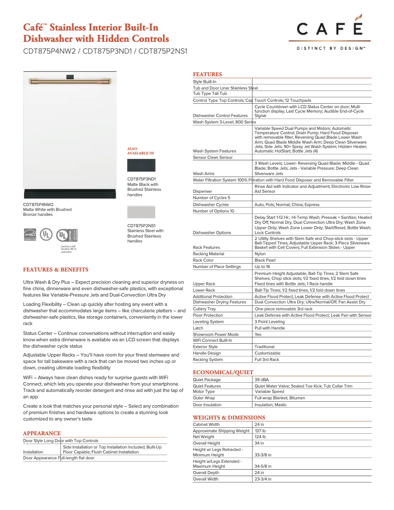 Página 1 del manual Ficha técnica GE Café CDT875P3ND1