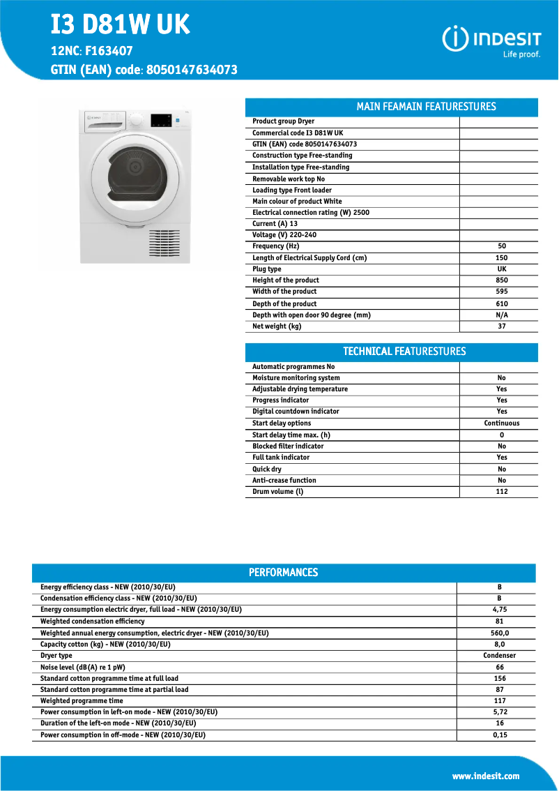 Imagen de la primera página del manual del dispositivo I3 D81W UK