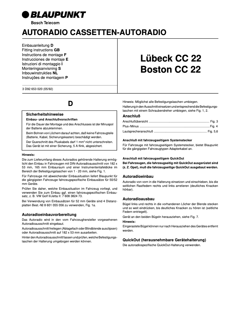 Página 1 del manual Manual de usuario Blaupunkt Lubeck CC 22
