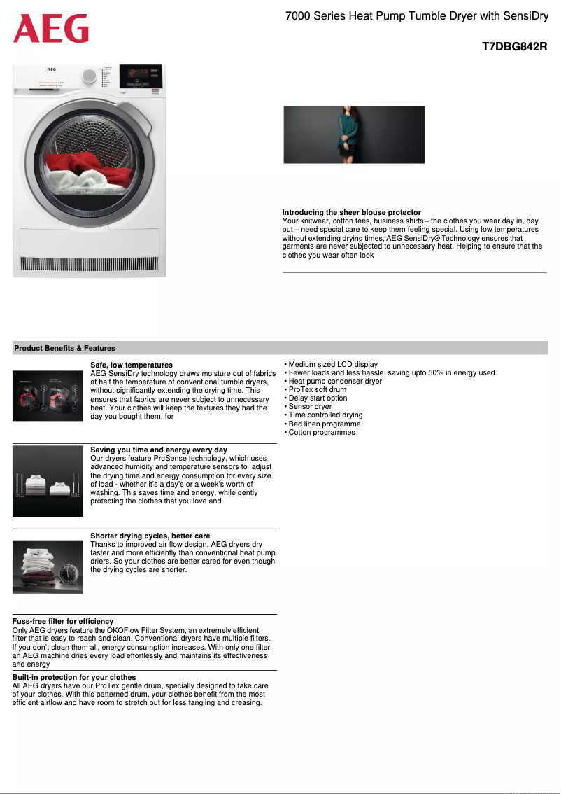 Página 1 del manual Ficha técnica AEG T7DBG842R
