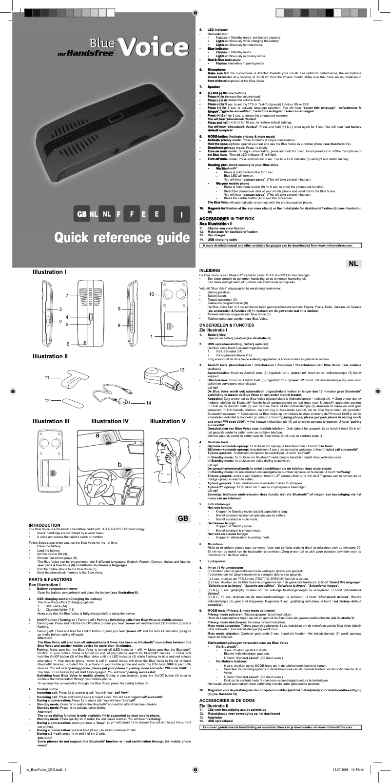 Imagen de la primera página del manual del dispositivo Blue Voice