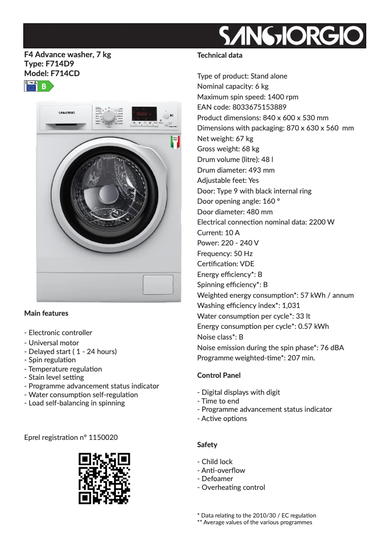 Página 1 del manual Ficha técnica SanGiorgio FS714DI9