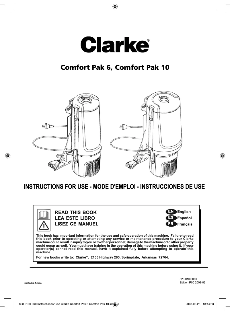 Página 1 del manual Manual de usuario Clarke Comfort Pak 10