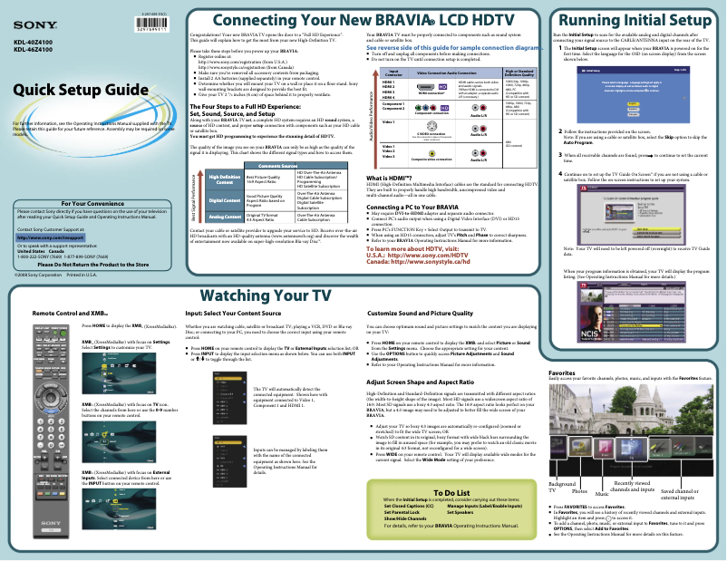Imagen de la primera página del manual del dispositivo Bravia KDL-46Z4100