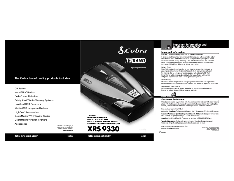 Imagen de la primera página del manual del dispositivo XRS 9330