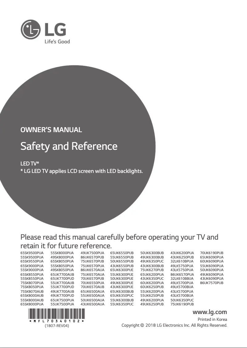 Imagen de la primera página del manual del dispositivo 65SK8000AUB