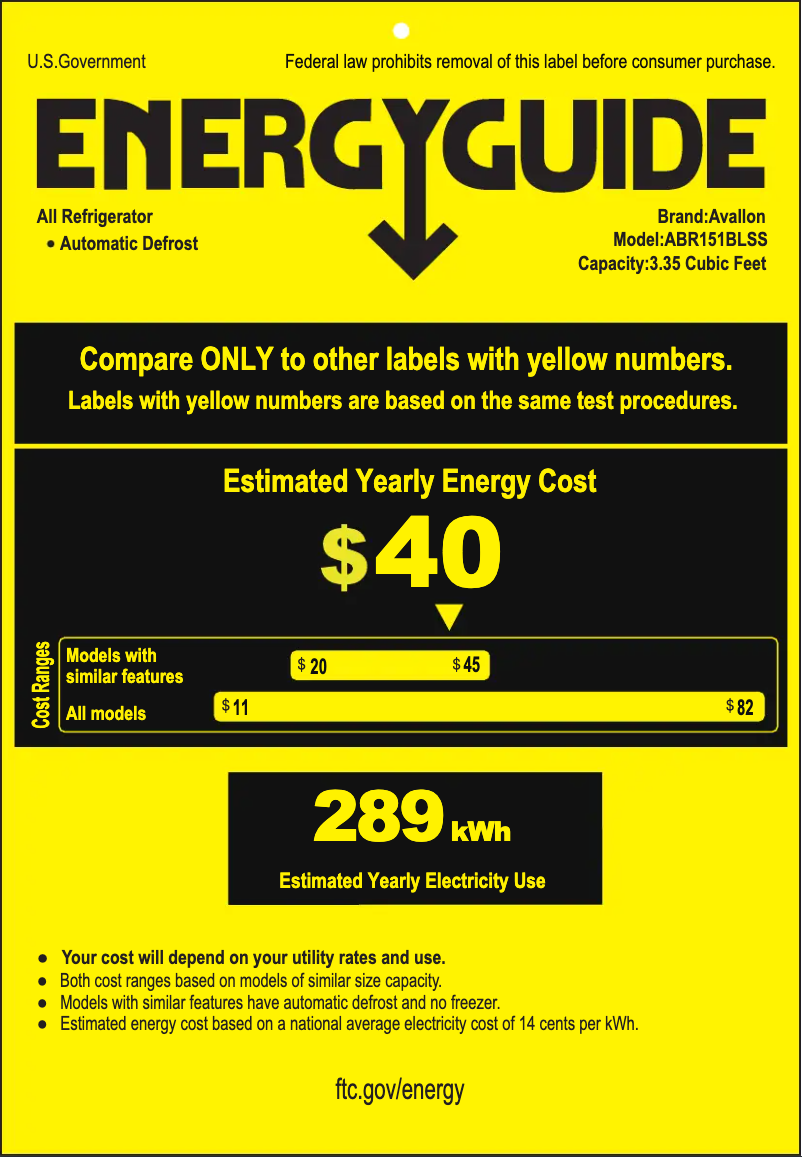 Página 1 del manual Etiqueta energética Avallon ABR151BLSS