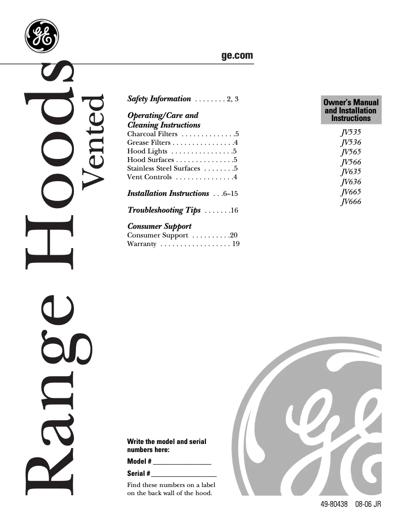 Página 1 del manual Guía de instalación GE Profile JV665HCC