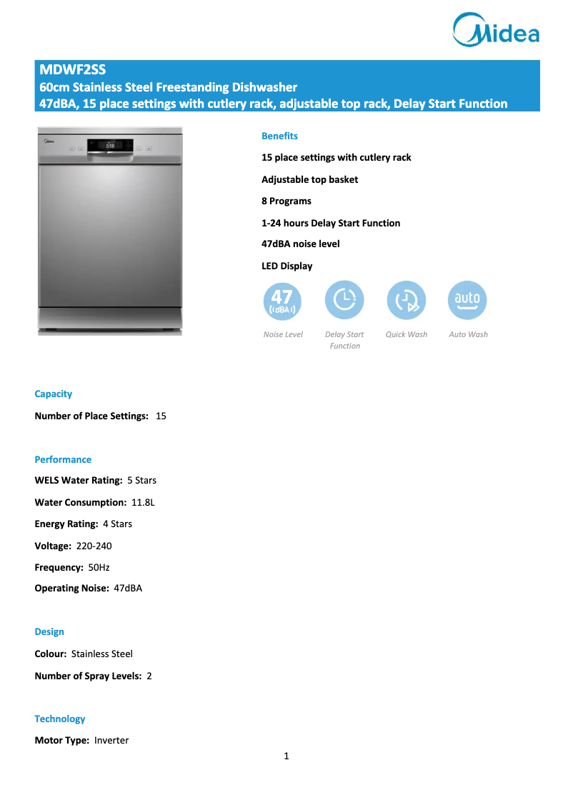 Página 1 del manual Manual de usuario Midea MDWF2SS