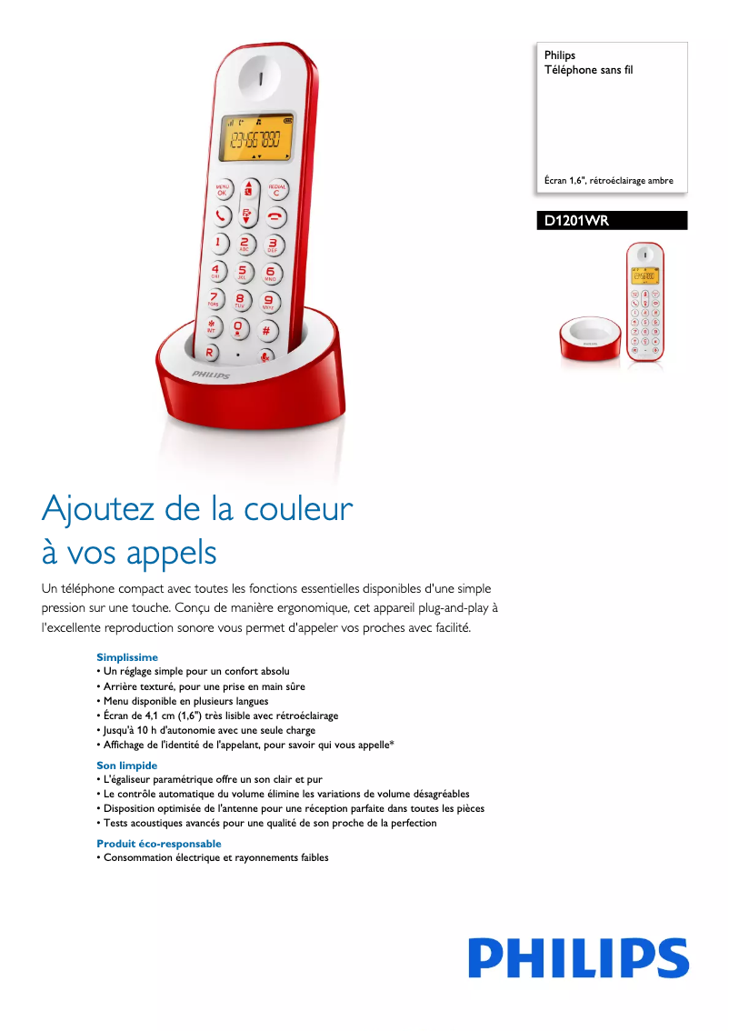 Página 1 del manual Ficha técnica Philips D1201WR
