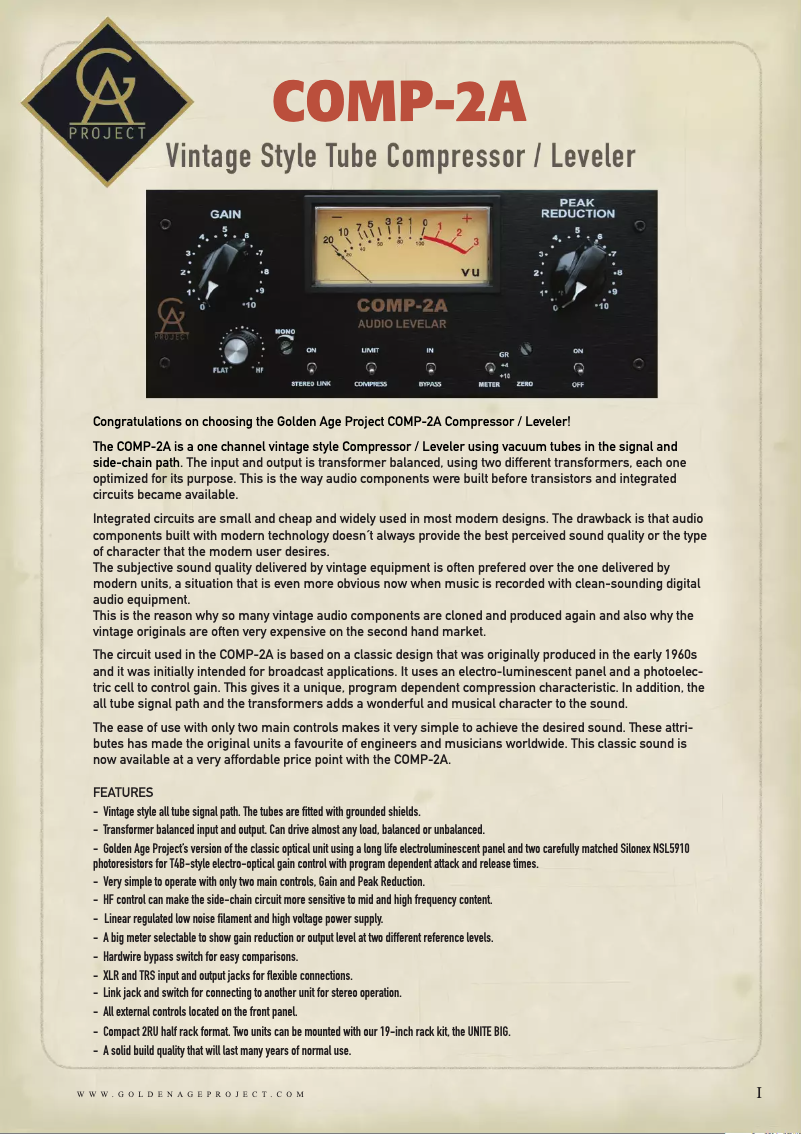 Imagen de la primera página del manual del dispositivo Comp-2A