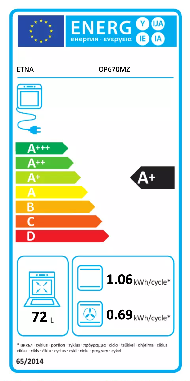 Página 1 del manual Etiqueta energética Etna OP670MZ