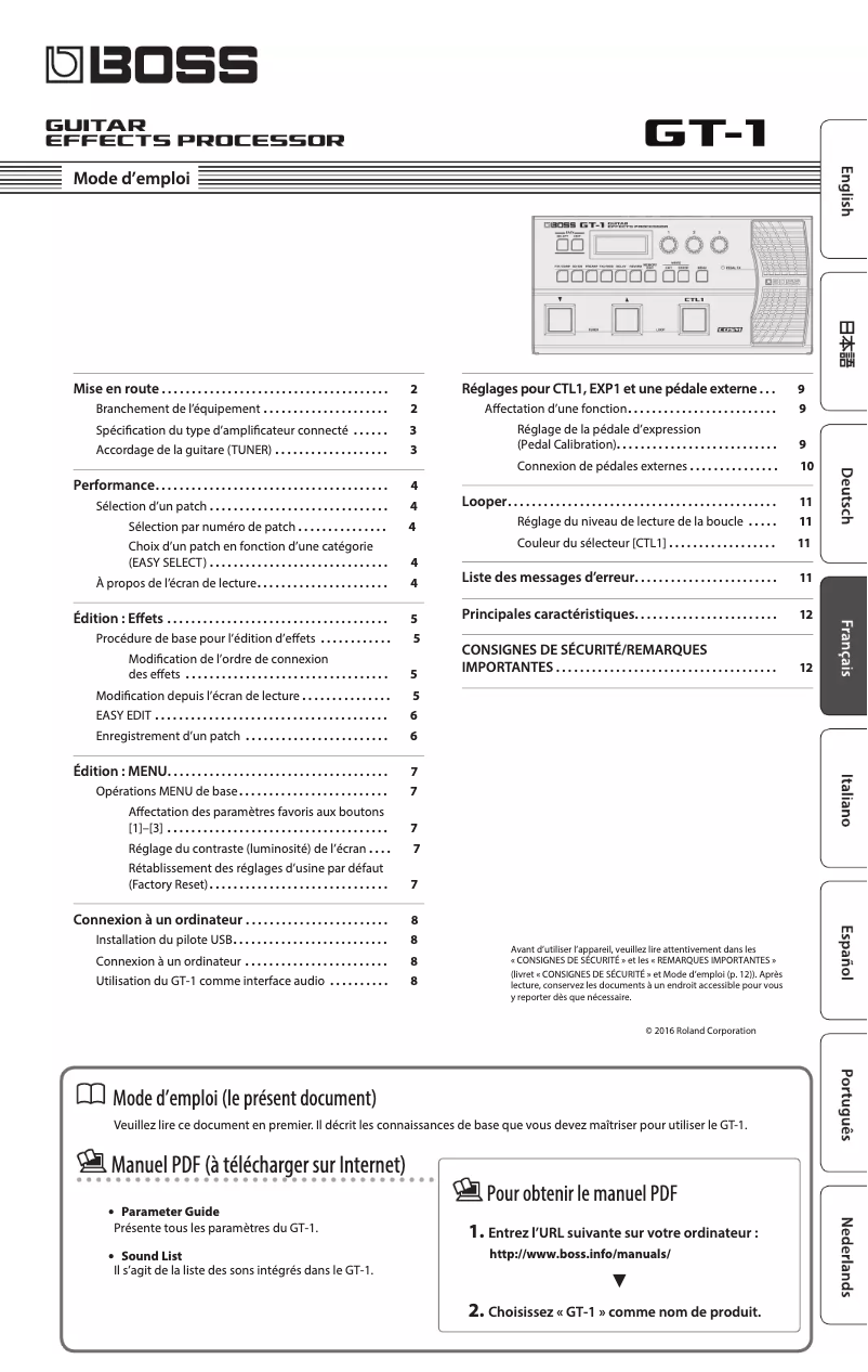 Imagen de la primera página del manual del dispositivo GT-1