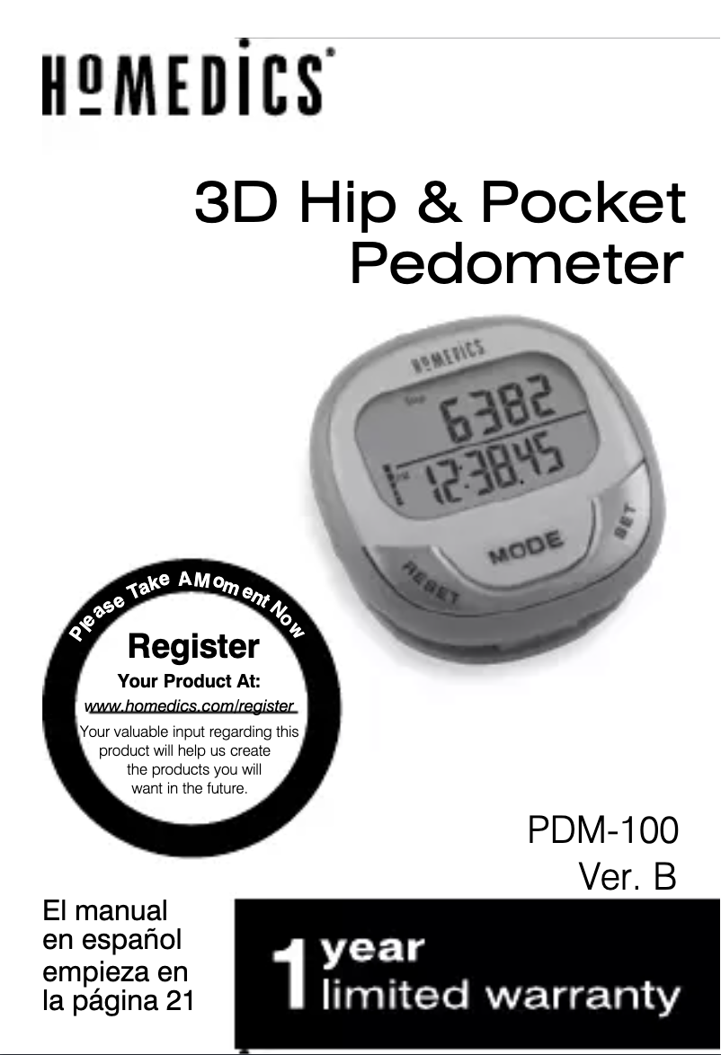 Página 1 del manual Manual de usuario Homedics 3D Hip & Pocket PDM-100