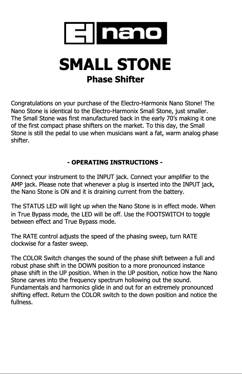 Imagen de la primera página del manual del dispositivo Small Stone