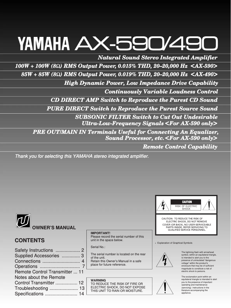 Página 1 del manual Manual de usuario Yamaha AX-490