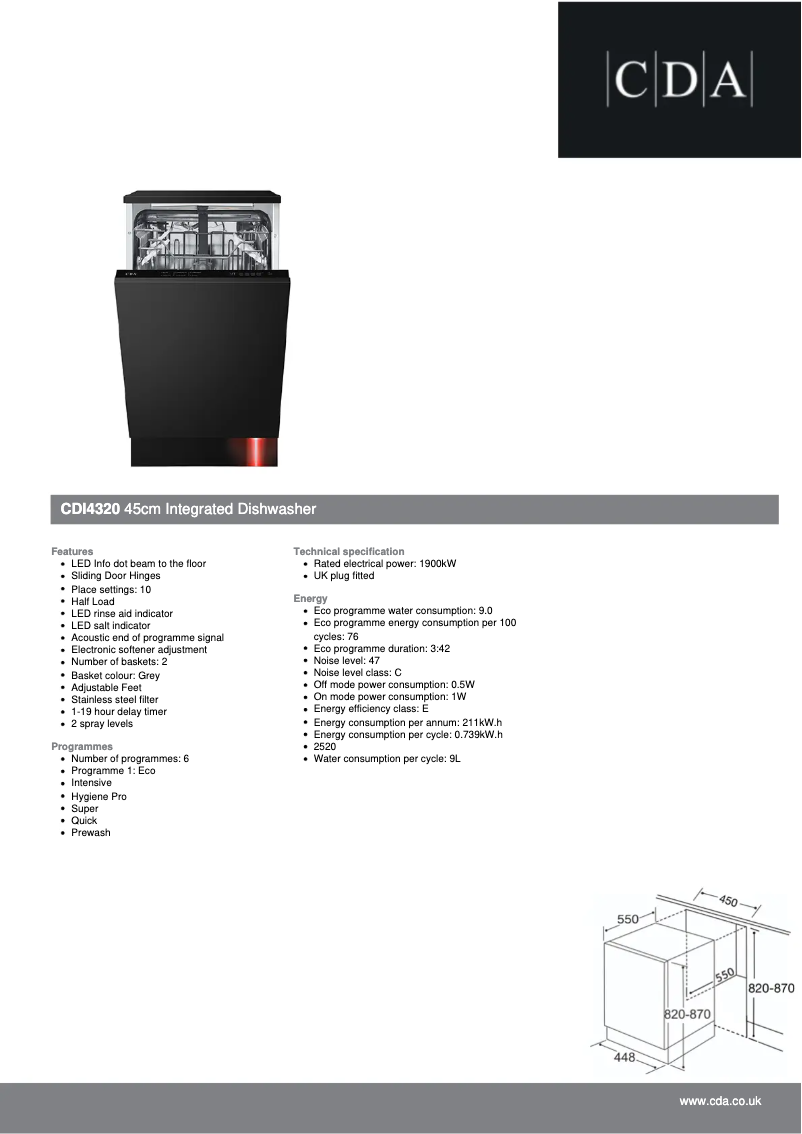 Página 1 del manual Ficha técnica CDA CDI4320