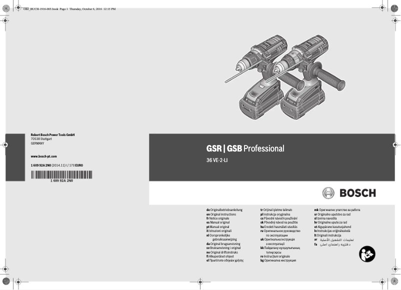 Página nº 1 - Manual de usuario Bosch GSR 36.0 VE-2-LI Professional