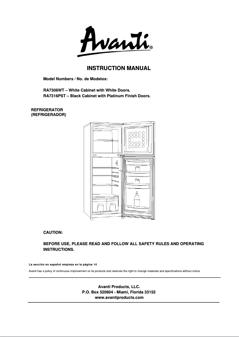 Imagen de la primera página del manual del dispositivo RA7316PST