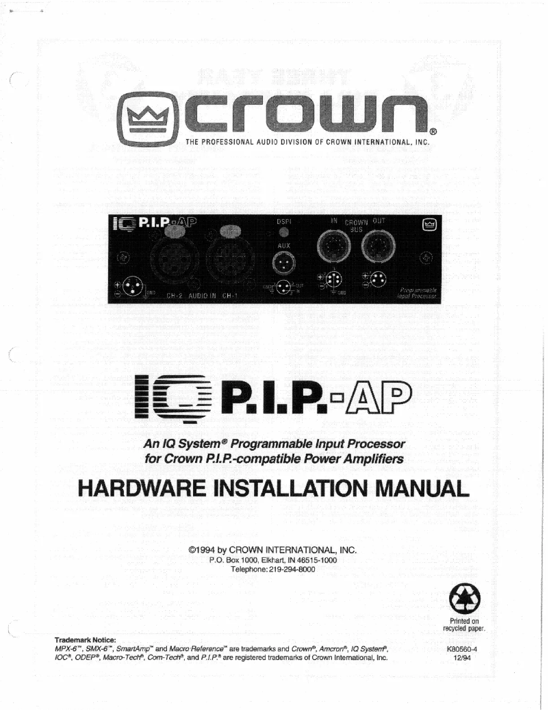 Imagen de la primera página del manual del dispositivo IQ-P.I.P.-AP