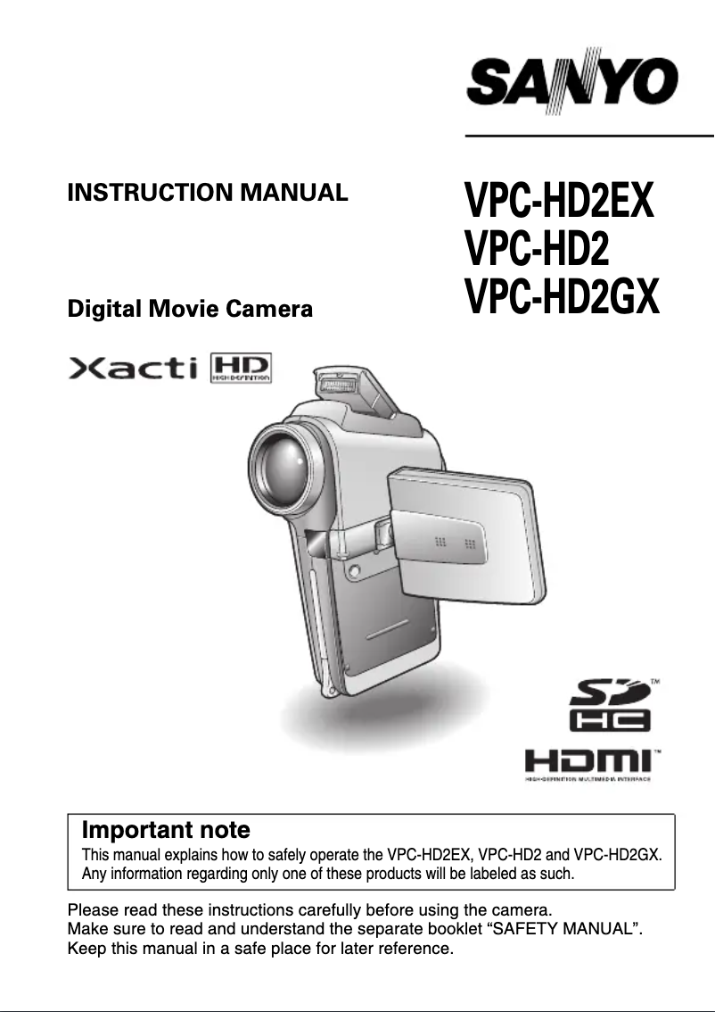 Imagen de la primera página del manual del dispositivo Xacti VPC-HD2GX