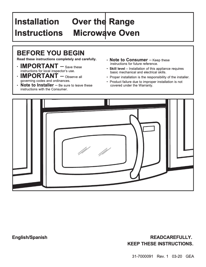 Página 1 del manual Instrucciones / montaje GE JVM7195DKBB