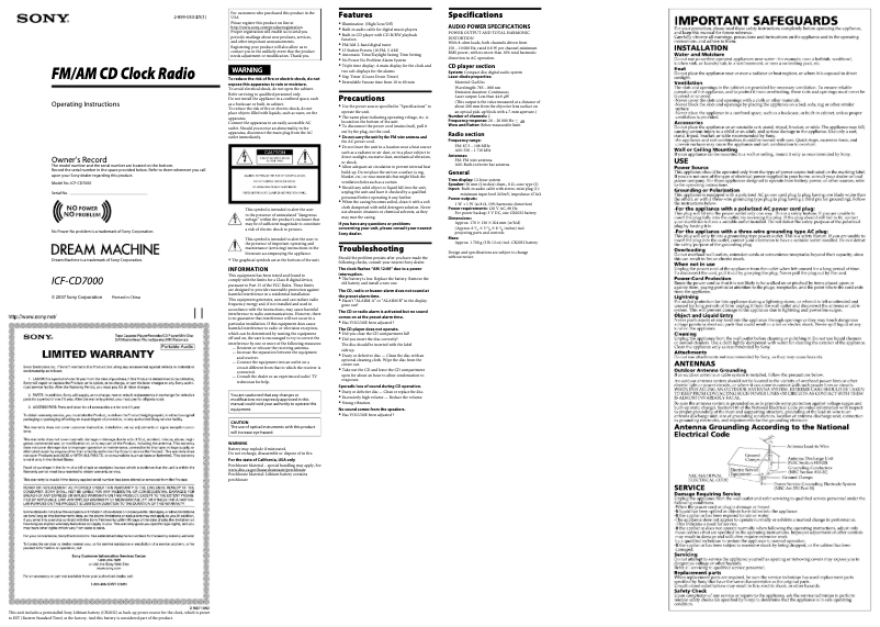 Página 1 del manual Manual de usuario Sony Dream Machine ICF-CD7000