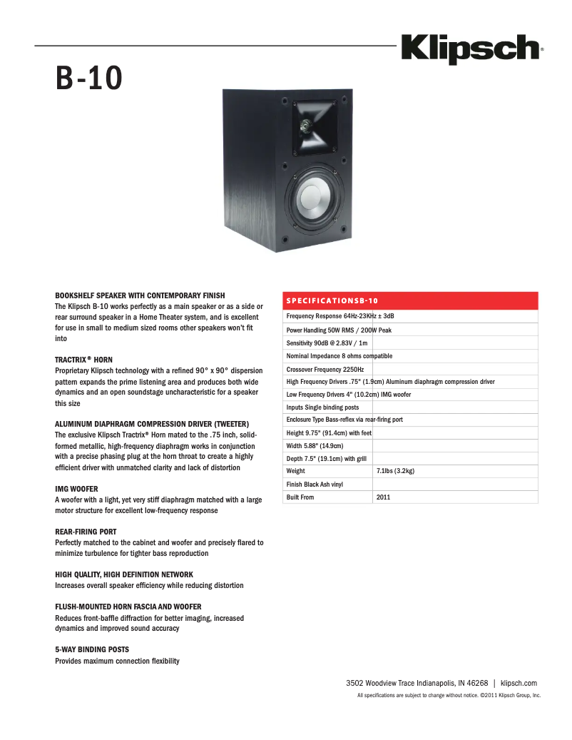 Página 1 del manual Ficha técnica Klipsch B-10