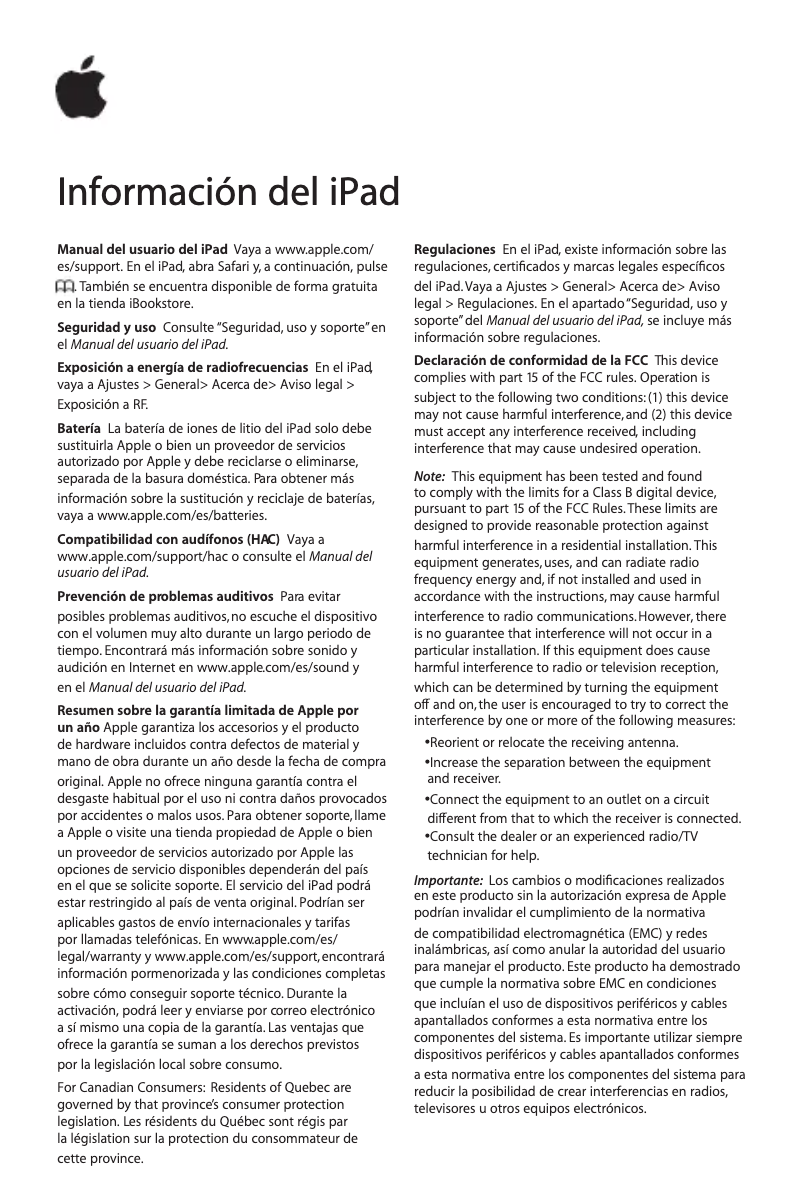 Página 1 del manual Ficha técnica Apple iPad Mini (2012)