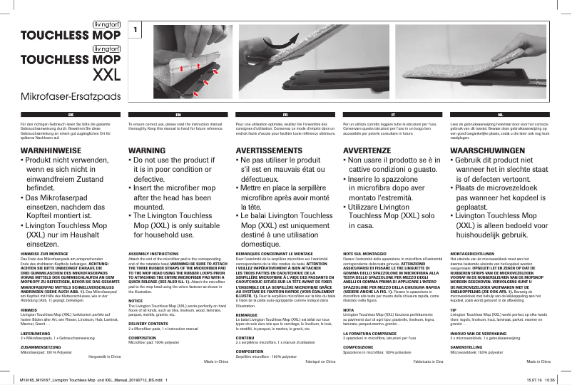 Imagen de la primera página del manual del dispositivo Touchless Mop