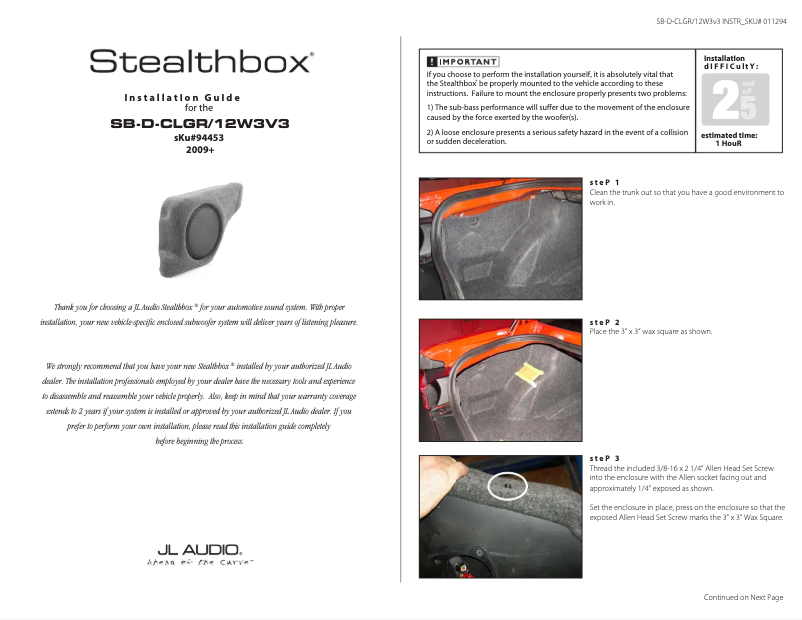 Imagen de la primera página del manual del dispositivo Stealthbox SB-D-CHLGR/12W3v3