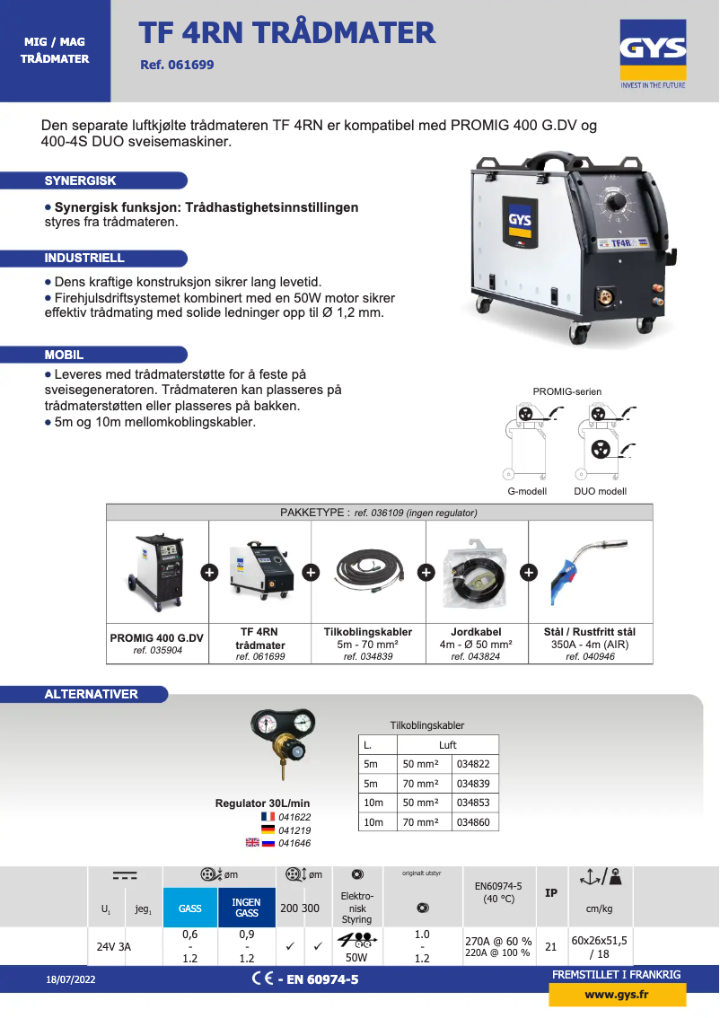 Página 1 del manual Ficha técnica GYS TF 4RN