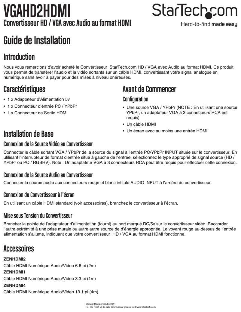 Página nº 1 - Manual de usuario StarTech.com VGAHD2HDMI