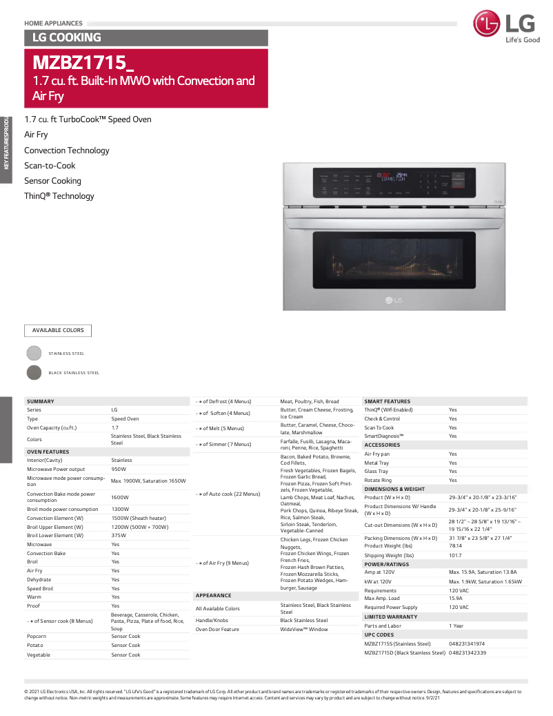 Imagen de la primera página del manual del dispositivo MZBZ1715S