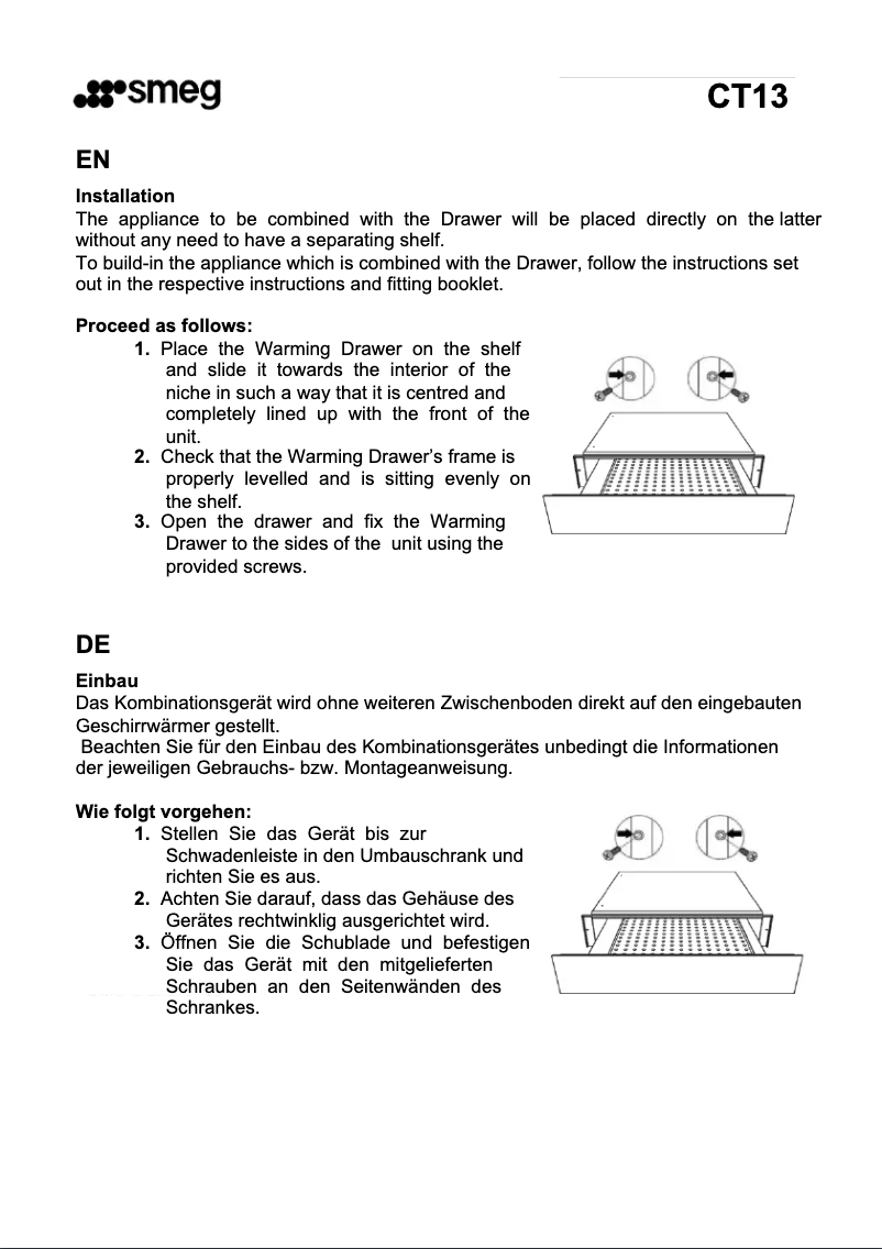 Página 1 del manual Manual de usuario Smeg CT13