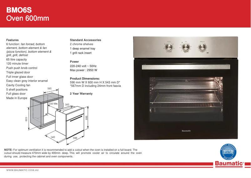 Página 1 del manual Ficha técnica Baumatic BMO6S