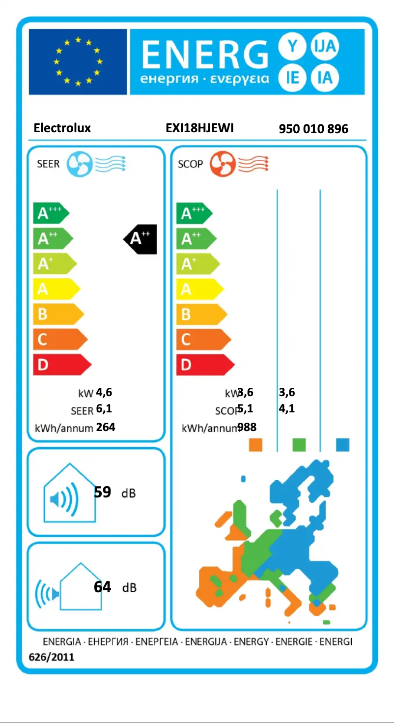Página 1 del manual Etiqueta energética Electrolux EXI18HJEWI