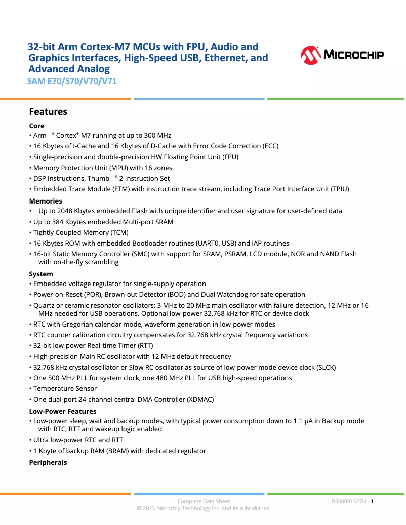 Imagen de la primera página del manual del dispositivo ATSAMS70Q21