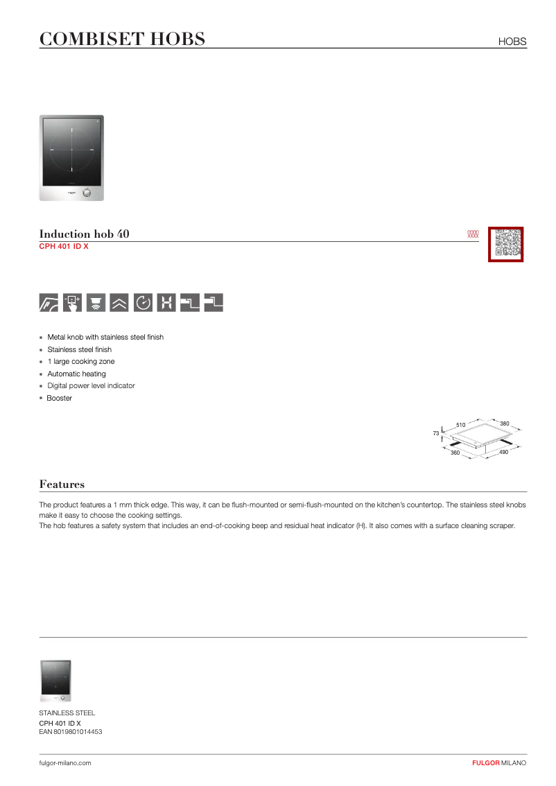 Página 1 del manual Ficha técnica Fulgor Milano CPH 401 ID X